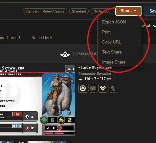 The import and export panel showing options for loading and saving list data