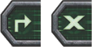 Two icons showing an arrow turning right, and the other with an X.