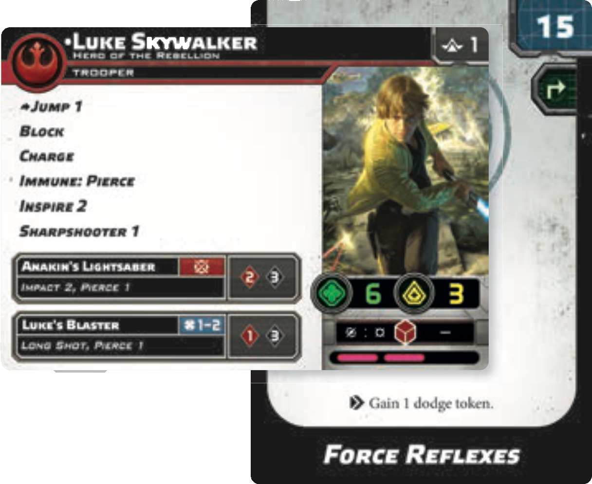 Luke Skywalker unit card with Force Reflexes card tucked under.