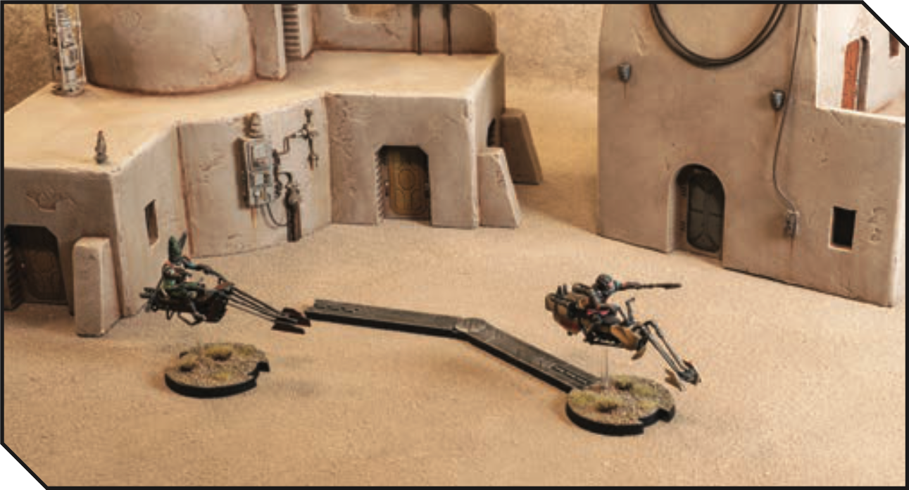 A Speeder Bike notched base with movement tool into its back notch.