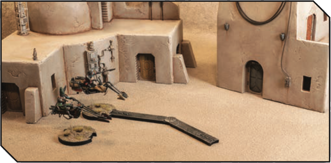 A Speeder Bike notched base with movement tool into its notch.