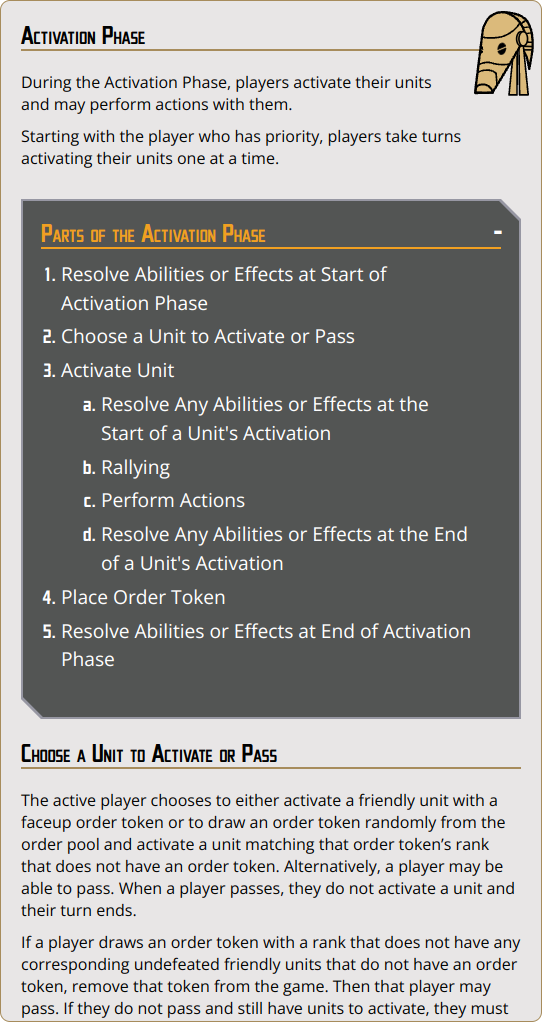 During the Activation Phase, players activate their units and may perform actions with them.