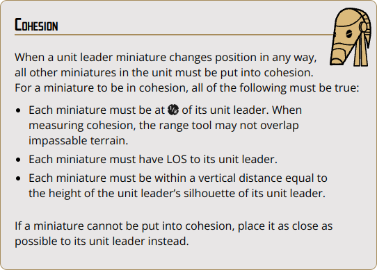 When a unit leader miniature changes position in any way, all other miniatures in the unit must be put into cohesion.