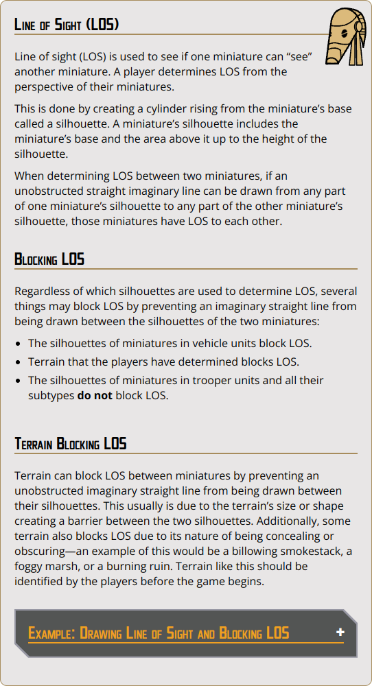 Line of Sight (LOS) is used to see if one miniature can 'see' another miniature.