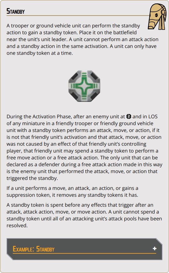 The unit gains a standby token, which allows it to perform certain actions after an enemy unit performs an action.