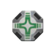 6-sided token with four black edges and green x in middle