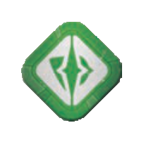 Diamond shaped green token with line through it.